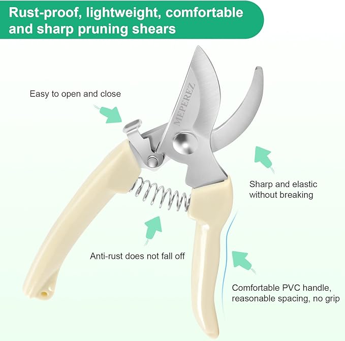 Premium garden shears, meperez pruning scissors gardening tools, pruners for flower, bushes, rose and fruit tree, use for florist, yard and orchard the plant clippers, sharp white steel anvil snips, 2 - Bloomnest