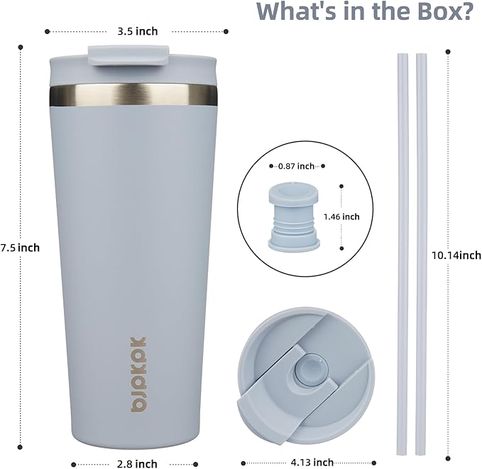BJPKPK 22oz Stainless Steel Insulated Tumbler With lid And Straw Travel Coffee Thermal Tumblers Cup For Women And Men,Modern Blue - Bloomnest