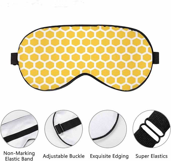 Bee Honeycombs Sleep Eye Mask Yellow White Abstract Cube Men Women Sleep Mask with Adjustable Strap Eye Cover Eye Shade for Travel, Nap,Meditation - Bloomnest