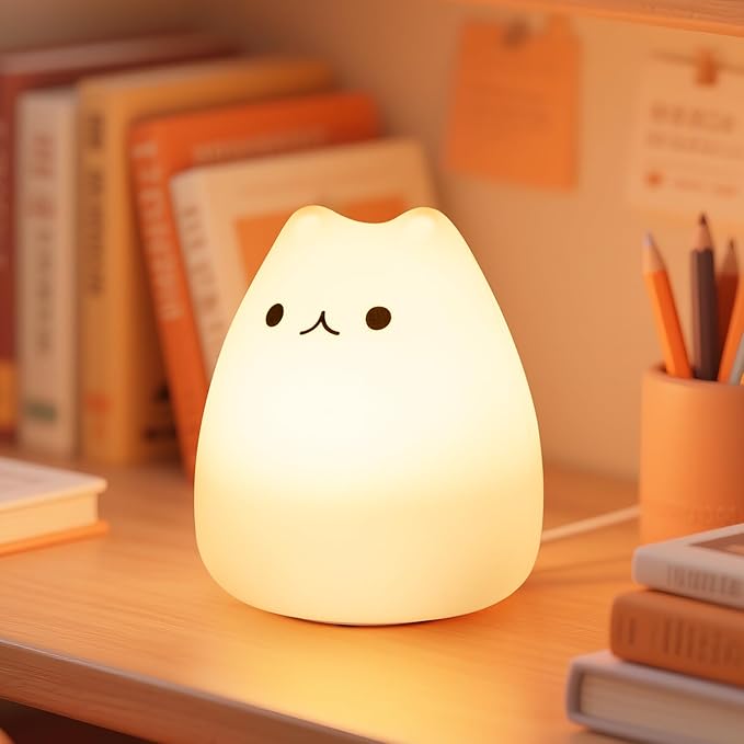 Night Light for Kids, Rechargeable Dimmable Silicone LED Nightlight with 7 Colors, Baby Nursery Night Lamp, Touch Squishy Lamp, Cute Gifts for Girls, Boys, Toddler Room Decor, Cat - Bloomnest