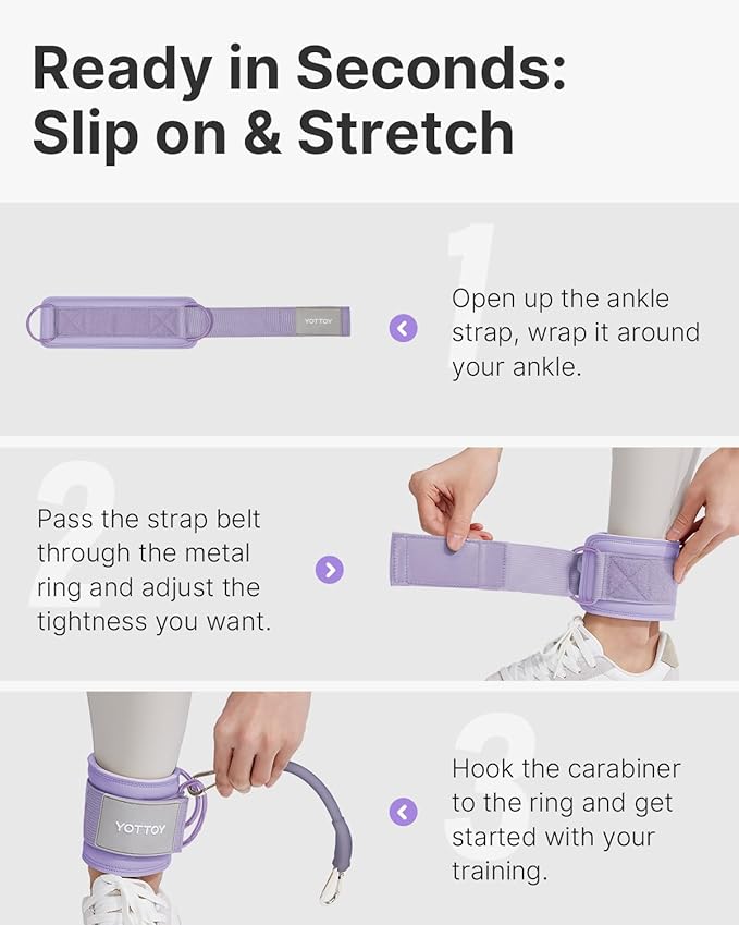 YOTTOY Ankle Resistance Bands with Cuffs, Adjustable Ankle Straps for Leg & Glute Workout, Butt Exercise Bands for Cable Machines Women, Perfect for Hip Fitness & Booty Training