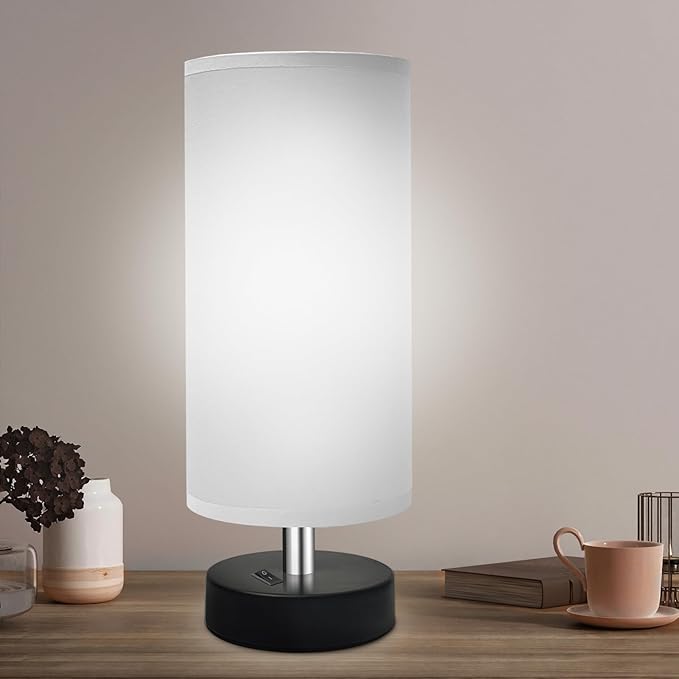 Small Lamp for Bedroom, Bedside Lamps for Night Stands, Mini Minimalist Table Lamp with Round Gray Fabric Shade, 11.8 Inch Desk Reading Lamp for Dorm Room Living Room Office Room, 1 Pack - Bloomnest
