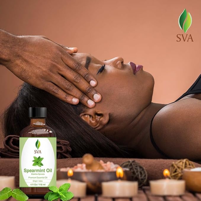 SVA Spearmint Essential Oil – 4 Fl Oz – 100% Natural Spearmint Oil - for Diffuser, Hair Care, Face, Skin Care, Aromatherapy, Scalp and Body Massage, Soap and Candle Making – with Dropper - Bloomnest