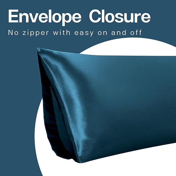 MR&HM Satin Body Pillow Cover, Soft and Breathable Body Pillow Case with Envelope Closure, Cooling and Silky Long Pillowcase for Hair and Skin,Grey (20x54, Teal) - Bloomnest