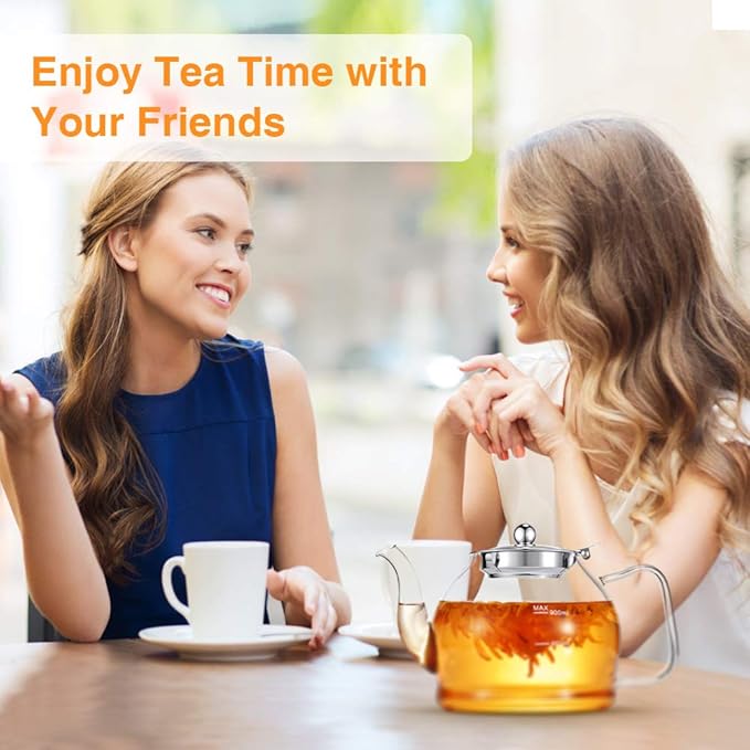 Glass Teapot, 40oz/1200ml Tea Pot with Removable Infuser for Loose Tea, Stovetop Safe Borosilicate Glass Tea Kettle with Strainer and Lid, Hand Crafted Clear Teapot with Scale Line, Tea Brewer Guide - Bloomnest