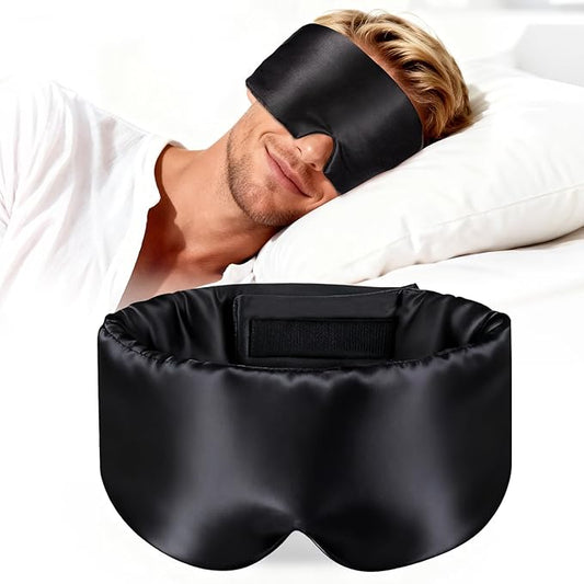 Mulberry Silk Sleep Mask for Men & Women - 100% Light Blocking Blackout Eye Mask for Side Sleepers, Adjustable Fit for All Heads, Soft Zero Pressure Comfort, Unisex Travel Eye Cover(Black) - Bloomnest