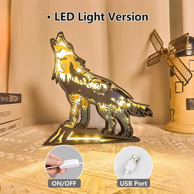 3D Wooden Animal Carving LED Night Light, Wood Carving Light, Modern Home Decoration, Decorative Tables, Cabinets, Living Rooms, Bedrooms, Offices, Farmhouses, Bookshelves, Perfect Holiday Gifts - Bloomnest