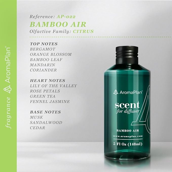 AromaPlan Hotel Scents Bamboo Air 5 Fl Oz (148ml), Home Luxury Aroma & Hotel Fragrance Diffuser Oil- Hotel Diffuser Oil for Aromatherapy- USA Made, Bigger Bottle, Bolder Aroma & Longer Lasting - Bloomnest