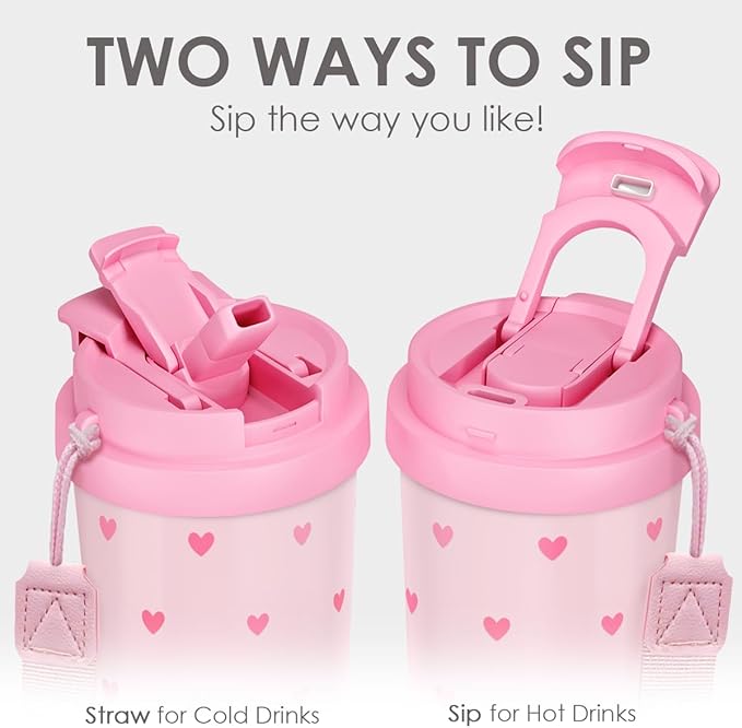 Heart Tumbler - Stainless Steel 2-in-1 Lid Coffee Tumbler 18 oz, Insulated Valentines Travel Mug Gift for Lovers Women Girl, Birthday Christmas Valentine's Day - Bloomnest