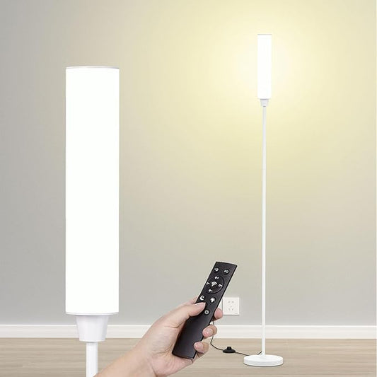 Floor Lamp with Remote Control,Bright Floor Lamps for Living Room/Bedroom/Office, Stepless Adjustable 3000K-6000K Colors and 10-100% Brightness,Standing Light with Foot Switch (White) - Bloomnest