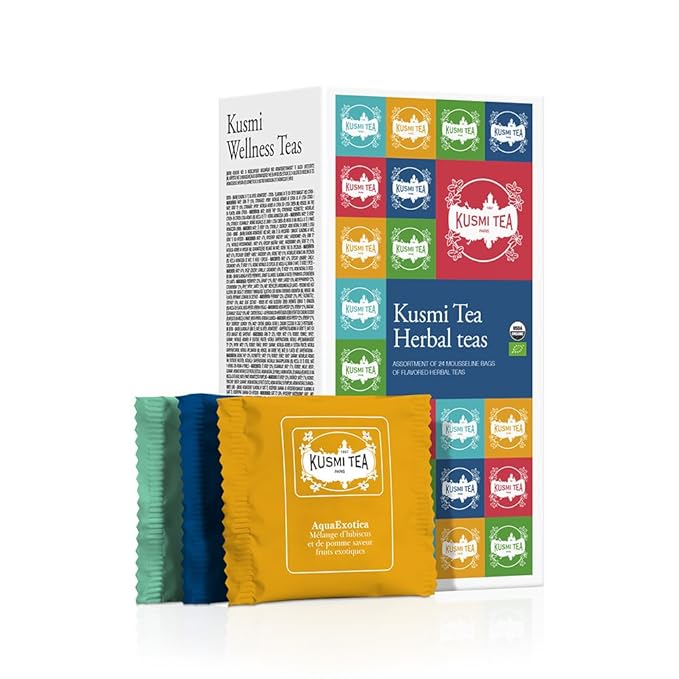 Kusmi Tea - Organic Herbal Tea Gift Set - Sampler Assortment Variety Box - Gift Idea for Men and Women - Caffeine-Free Teas - Hibiscus Tea, Chamomile Tea, Rooibos - 8 Recipes - 24 Tea Bags - Bloomnest