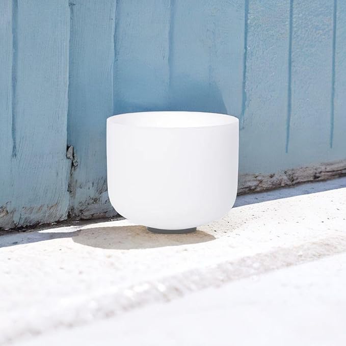 White 8 inch C Note Root Chakra Quartz Crystal Singing Bowl, for Healing Mindfulness Meditation Yoga Sound Baths, with Case Rubber Mallet