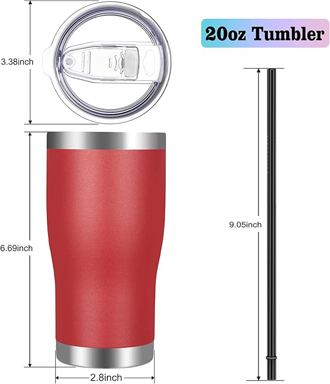 VEGOND 20oz Tumbler Stainless Steel Tumbler Cup with Lid And Straw Vacuum Insulated Double Wall Travel Coffee Mug(Brick Red 6 Pack) - Bloomnest