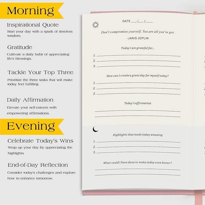 The Original Gratitude Journal with Inspiring Prompts & Quotes for Mindfulness, Reflection & Personal Growth - Daily Wellness Journal for Men & Women - Luxurious Linen Pink Cover Bloomnest