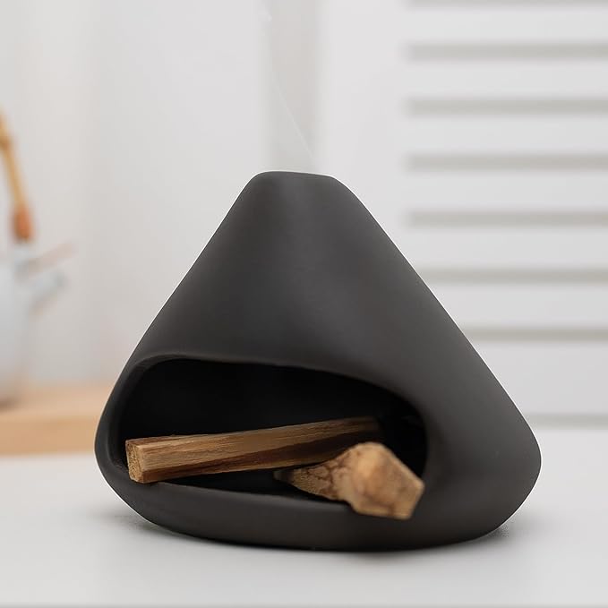 Palo Santo Holder Incense Burner-Zongzi Clay Smudge Bowl with Chimney, Mini Ceramic Fireplace for sage、Cone Burning, Aromatic Home Decor, Ceramic ash Tray, Anxiety Relief Meditation for Women MOUGIGI