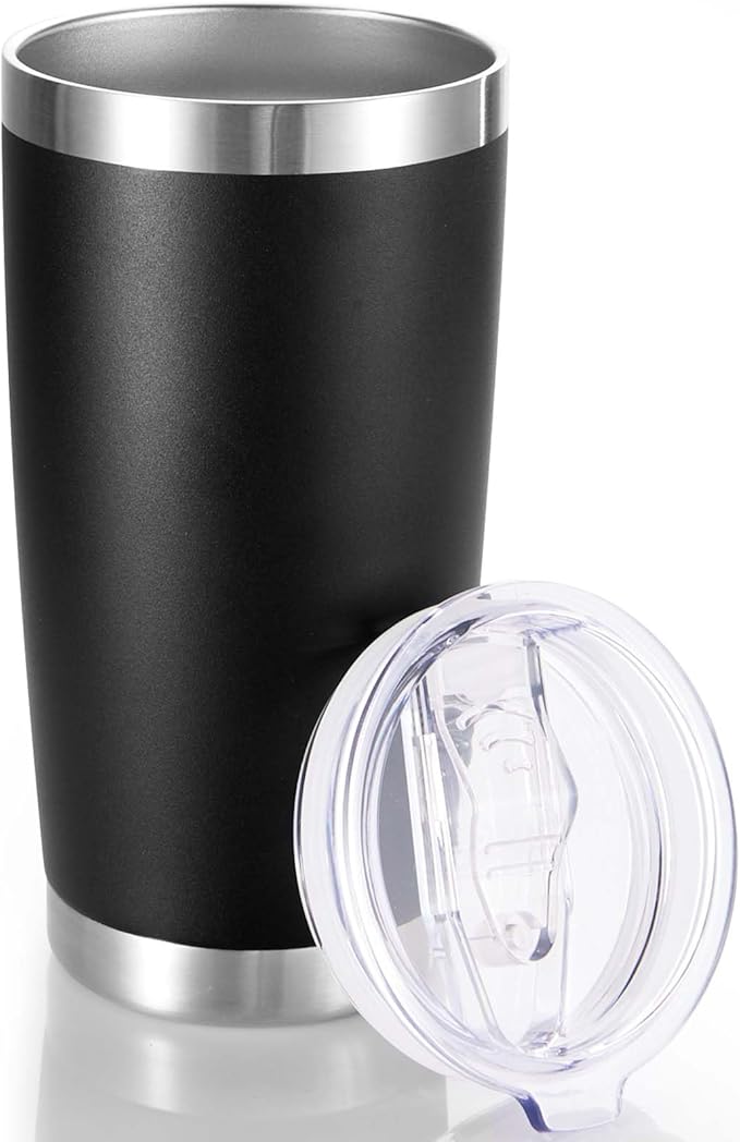 20 oz Tumbler Stainless Steel Tumblers with Lid Double Wall Vacuum Insulated Coffee Mug 20oz Powder Coated Cup for Hot and Cold Drinks, Black, 1 pack - Bloomnest