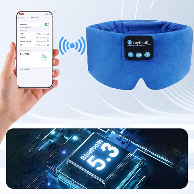 Joythink Sleep Headphones Bluetooth Headband Sleeping Eye Mask Kids Children Soft Wireless Sleep Headphones for Women Men Silk Speaker Bluetooth Earbuds for Side Sleeper Music Mask Cool - Bloomnest