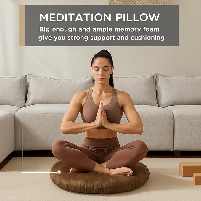 Codi Meditation Cushions Set of 2 – Large Round Floor Pillows for Adults with Removable Washable Cover, Soft and Supportive Floor Cushion for Yoga, Seating and Dog Bed, 32 inch - Coffee - Bloomnest