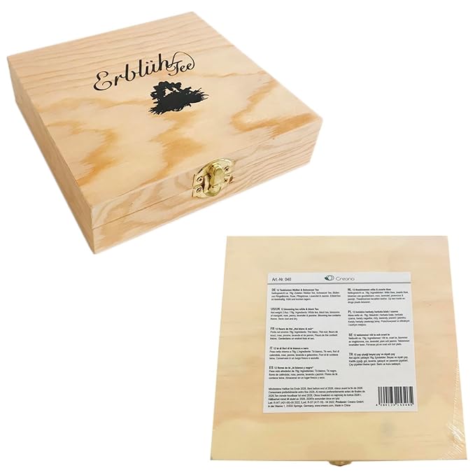 Creano Flowering Tea Abloom Tea - Blooming Tea Gift Set in Stylish Wooden Tea Box - 12 Pieces, Mix of White & Black Tea a gift for christmas - Bloomnest