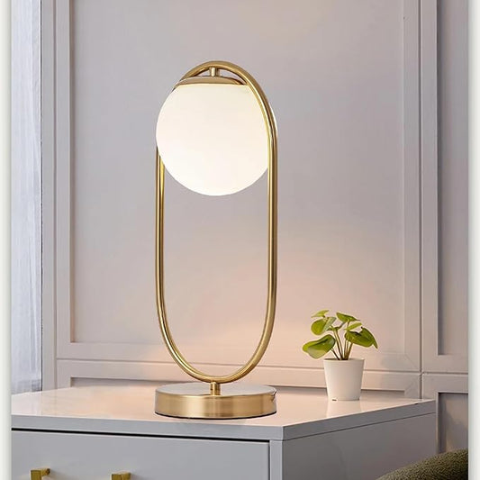 Mid Century Modern Table Lamp White Glass Shade Nightstand Lamp Small Gold Table Lamp for Bedside Bedroom Living Room Office - Bloomnest