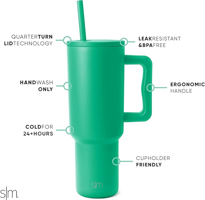 Simple Modern 40 oz Trek Tumbler with Handle and Straw Lid | Cup Holder Friendly Insulated Stainless Steel Travel Mug | Island Jade SimpleModern