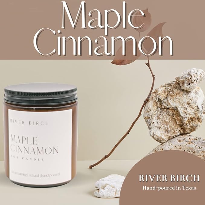 River Birch Candles Maple Cinnamon Scented Candle | Premium, All-Natural, Non-Toxic, Soy Candles | 8.5oz 40 Hr Burn Time | Cozy Relaxing Gifts for Home - Bloomnest