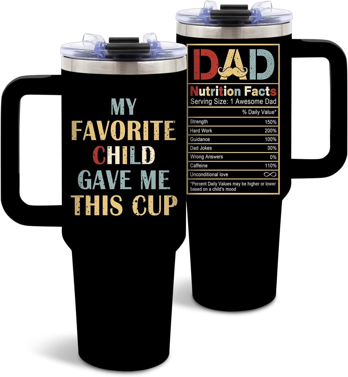 DUUV Gifts for Dad, Dad Tumbler 40 Oz Stainless Steel Insulated with Lid, Birthday Gifts for Father Men Husband from Daughter Son Kids, My Favorite Child Gave Me This Cup Gift for Christmas, 1PCS