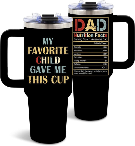 DUUV Gifts for Dad, Dad Tumbler 40 Oz Stainless Steel Insulated with Lid, Birthday Gifts for Father Men Husband from Daughter Son Kids, My Favorite Child Gave Me This Cup Gift for Christmas, 1PCS