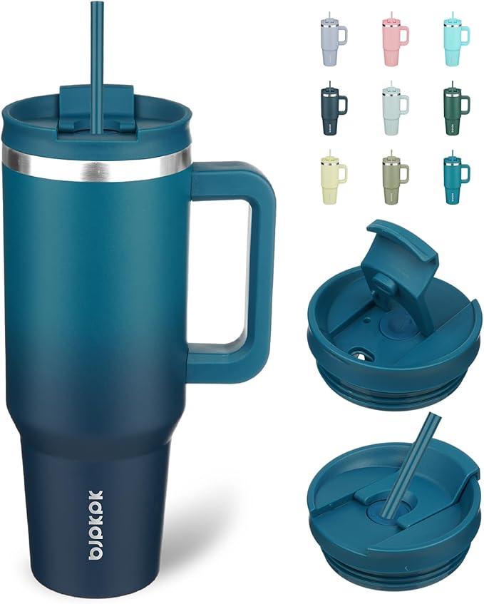 BJPKPK 40 oz Tumbler With Handle Insulated Tumblers With Lid And Straw Stainless Steel Thermal Cup,Indigo Black - Bloomnest