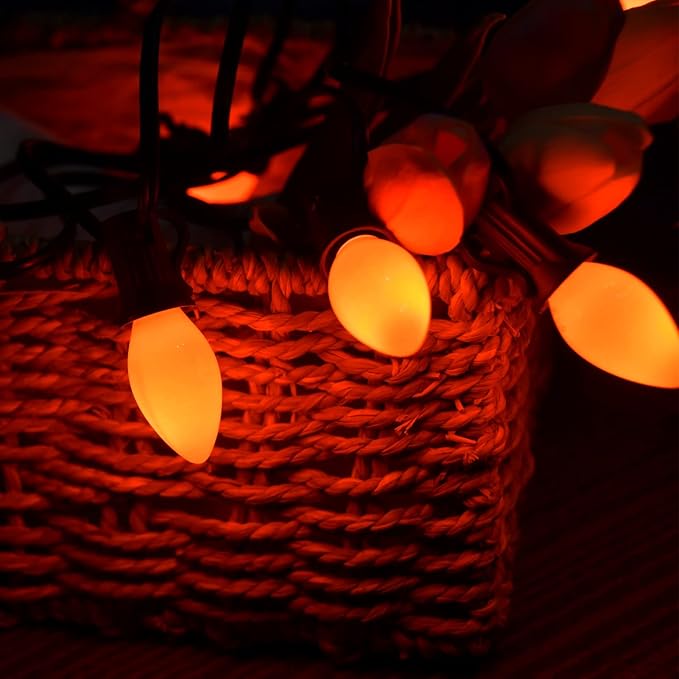 SUNSGNE C7 Christmas Orange Incandescent Night Light Bulbs, 25 Pack C7 Ceramic Replacement Bulbs for Outdoor String Lights, E12 Candelabra Base, 5 Watt, Ceramic Orange - Bloomnest