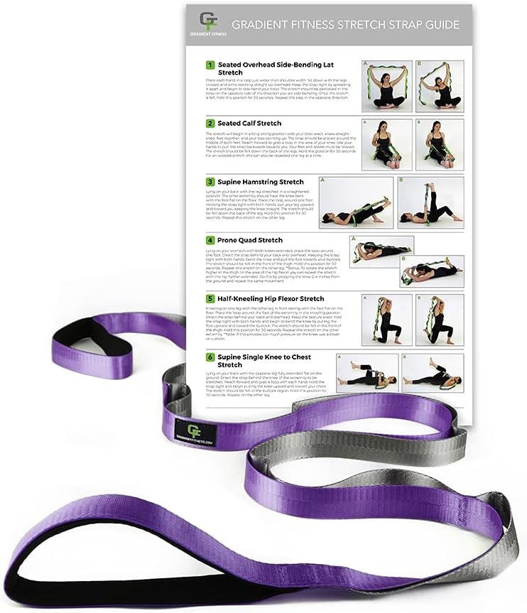 Gradient Fitness Stretching Strap for Physical Therapy, 12 Multi-Loop Stretch Strap 1" W x 8' L, Neoprene Handles, Physical Therapy Equipment, Yoga Straps for Stretching, Leg Stretcher. - Bloomnest