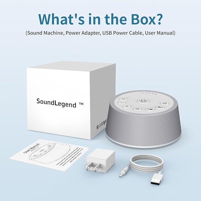 SoundLegend White Noise Sleep Sound Machines 30 Sounds 32-Level Volume 12 Colors Light 5 Timers Adjustable Light Brightness Compact for Everyone Travel Memory Function Gift