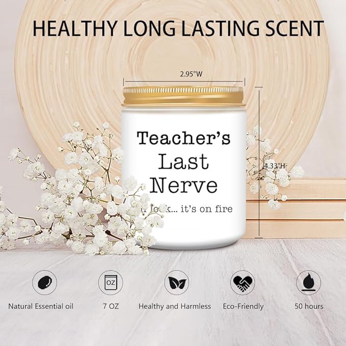 Homsolver Teacher Appreciation Gifts for Women, Christmas Birthday Valentines Retirement Thanksgiving Teachers' Day Graduation Season, Teacher’s Last Nerve Scented Candles - Bloomnest