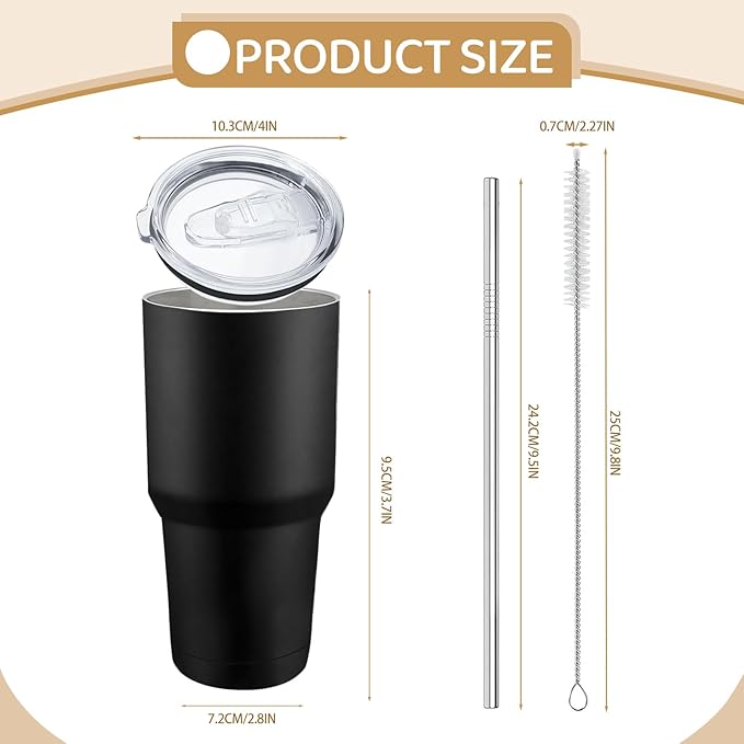 YOUKE OLA 8 Pack Insulated Tumbler with Lids and Straws Bulk Stainless Steel Double Wall Vacuum Insulated Coffee Travel Tumbler for DIY Gift (Black, 30oz) - Bloomnest