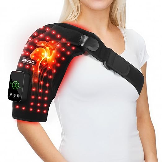 Keneo Red Light Therapy Shoulder Wrap with Heating Pad - 660nm & 850nm LED Technology, 5000 mAh Cordless Rechargeable Support for Muscle Comfort, 3 Vibration Levels & 3 Heat Settings - Bloomnest