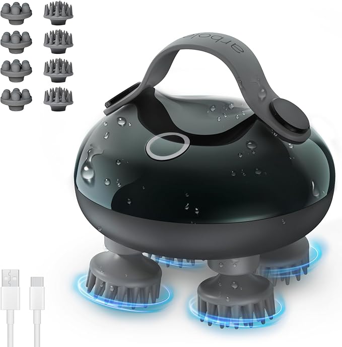 arboleaf Scalp Massager Electric, Portable Head Massager Scalp Stress Relax, Waterproof 6 in 1 Hair Massage with 8 Removable Claws, Rechargeable Hair Head Scratcher, Gifts for Her Him arboleaf