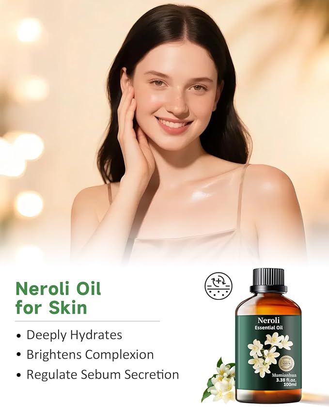 Mumianhua Neroli Essential Oil 100% Pure- Therapeutic Grade Orange Blossom Oil for Cleaning Sprays, Home Perfume & Women's Cologne | Citrus Floral for Diffuser, Candle & Soap Making 3.38 Fl Oz - Bloomnest