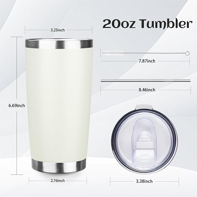 20oz Tumbler Bulk with Lid and Straw, Stainless Steel Double Wall Vacuum Insulated Travel Mug, Powder Coated Coffee Cups for Hot and Cold Drinks,Funny Gifts for Women Men(Cream-coloured,1) - Bloomnest