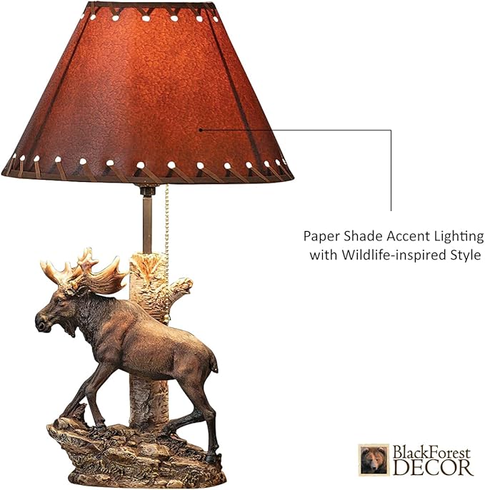 BLACK FOREST DECOR - Moose Climbing Table Lamp for Cabin, Living Room, Nightstand, Desk - Vintage Rustic Home Décor - 19.5" x 12" - Bloomnest