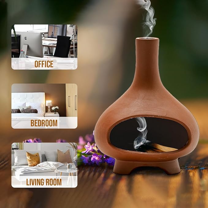 Palo Santo Holder Handmade Ceramics Incense Burner Chimney Dish Smudge Bowl for Palo Santo Sticks Sage Bundles with Brush(Brown) (Combustion Furnace) XINXINGDINGSHENG