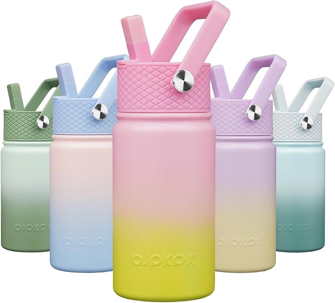 BJPKPK Insulated Water Bottle with Straw Lid, 15oz Cute Water Bottles, Stainless Steel Metal Thermo, Reusable BPA Free Leak Proof Tumblers, Cups,Tulips - Bloomnest