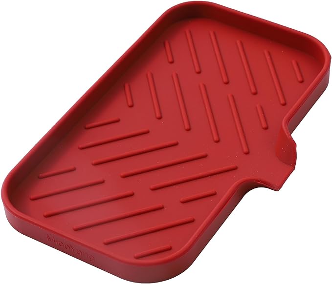 Silicone Bathroom Soap Dishes with Drain Spout-Bathroom and Kitchen Sink Organizer,Sponge Holder,Dish Soap Tray,Perfect for Dispenser,Scrubber,Bottle,Cup on Sink or Counter-Red 9.6"×5.3" - Bloomnest
