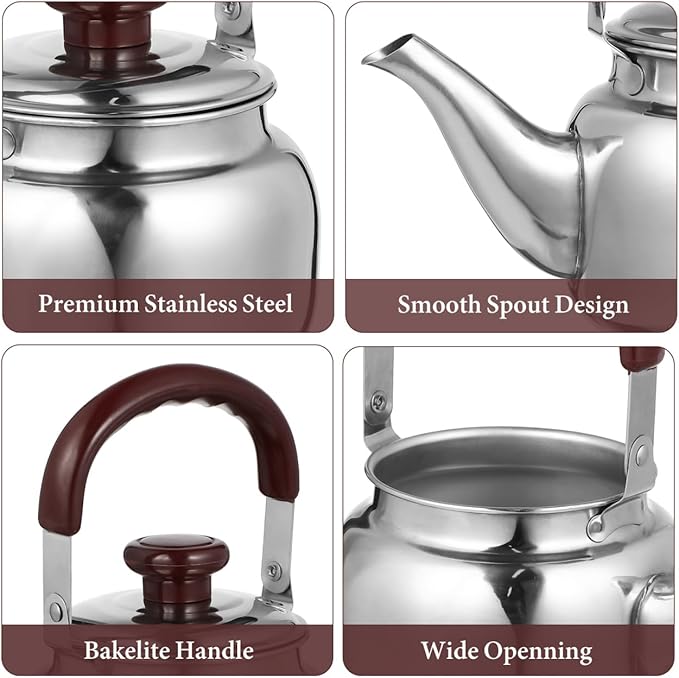 LIFKOME Traditional Stainless Steel Heavy Duty Tea Kettle With Sandwich Bottom and Specialty Cool Touch Handling Mirror Finish Stainless Steel Whistling Tea Kettle Stove Top - Bloomnest