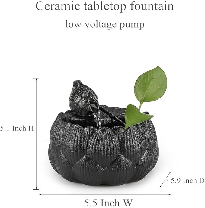 Ceramic Tabletop Fountain Waterfall Feature for Indoor and Outdoor Table Desk Office Patio (Black A153) - Bloomnest