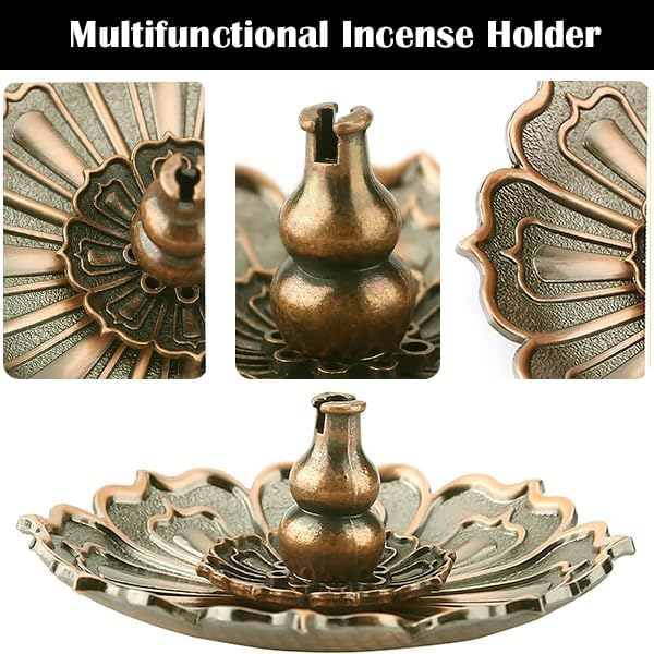 Incense Holder with Incense Stick Tray,Multi-Functional Incense Burner and Stick Holder Combo,Ash Holder (1, Bronzy,Dull Red) - Bloomnest