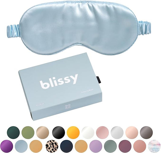 Blissy Silk Sleep Mask - Silk Eye Sleeping Mask for Women & Men for Total Blackout - 100% Pure Mulberry Silk, 22 Momme 6a Fibers - Blindfold Silk Sleep Mask Side Sleeper Eye Cover (Sky Blue) - Bloomnest