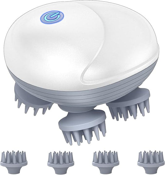 Upgraded Electric Scalp Massager for Men Women, Handheld Cat Dog Pet Head Massager with 4 Massage Heads, 3 Speeds, Waterproof Massager for Soothing Muscles Joints, Hair Growth, Stress Relax Bloomnest