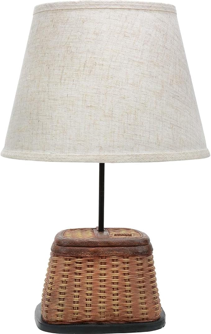 BLACK FOREST DECOR Fishing Creel Accent Lamp - Rustic Lodge Table Lamp with Woven Look - 20.25" x 13.15" - Bloomnest