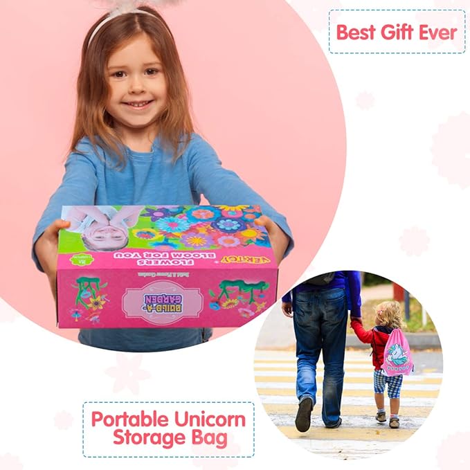 VERTOY Gifts for 3 4 5 6 Year Old Girls, Flower Garden Building Toys Set for Toddlers, STEM Preschool Activities and Gardening Pretend Playset, Stacking Game for Age 3+ Little Kids - Bloomnest