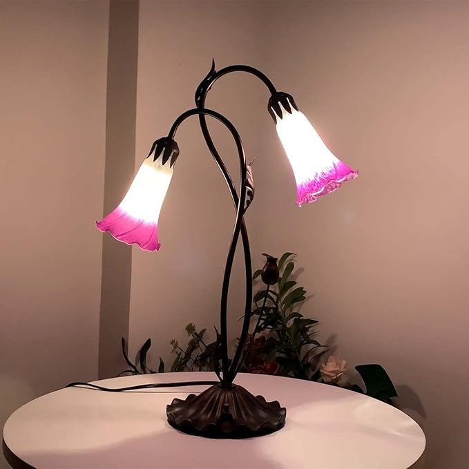 Bieye L10850 Lily Flower Blown Glass Accent Table Lamp for Living Room Bedroom Decoration (2-Light, Purple) - Bloomnest